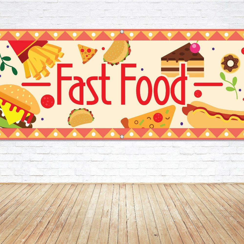 FAST FOOD Generic 5ft Vinyl Banner Sign Eat Court Concession Festival Signage
